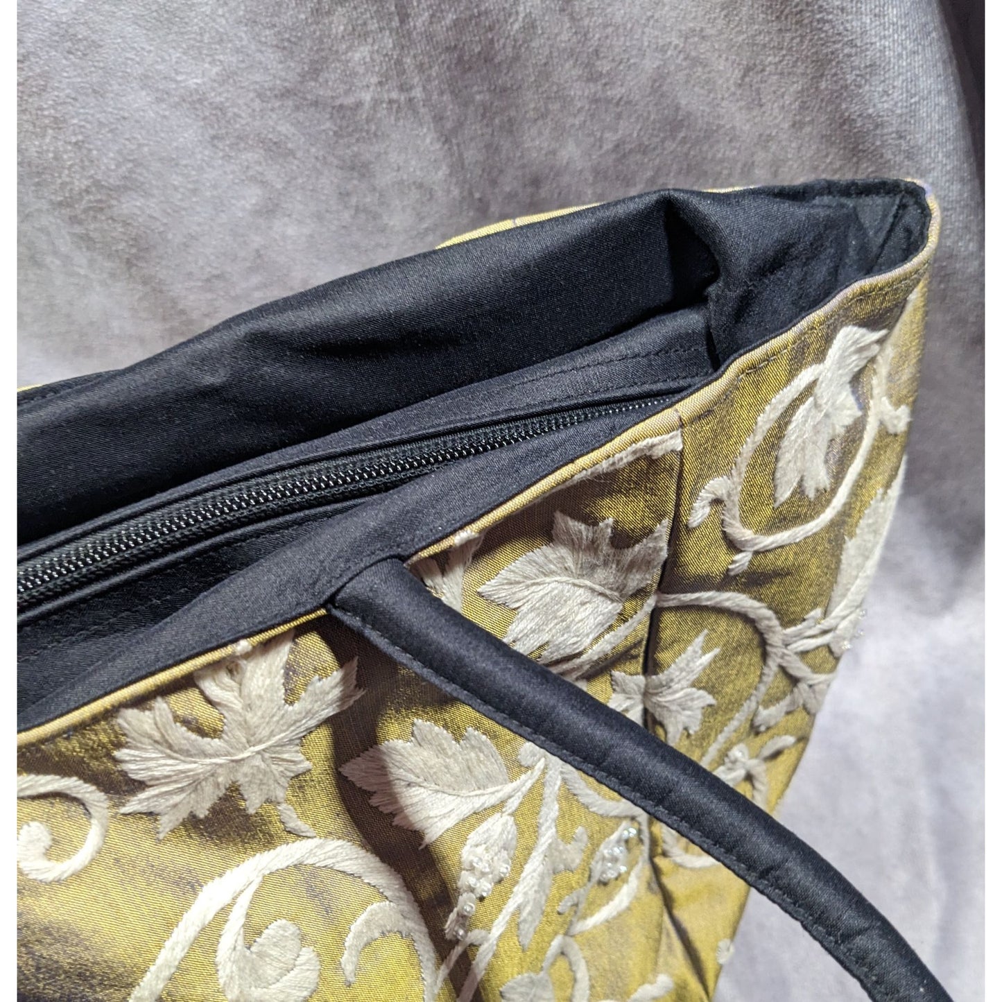 Claire V Floral Embroidered Blue And Gold Color Shift Bag