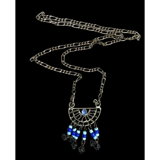 Bohemian Blue And Silver Tone Tassel Pendant Necklace