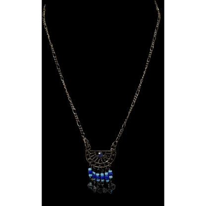 Bohemian Blue And Silver Tone Tassel Pendant Necklace