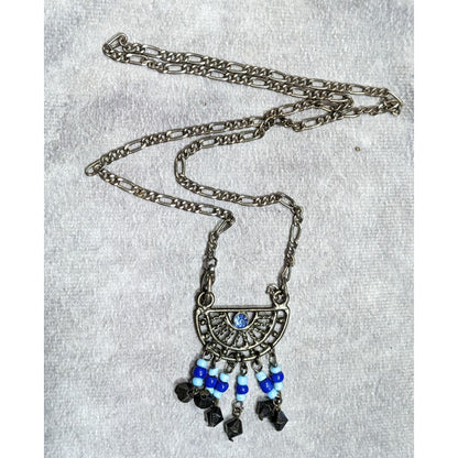 Bohemian Blue And Silver Tone Tassel Pendant Necklace