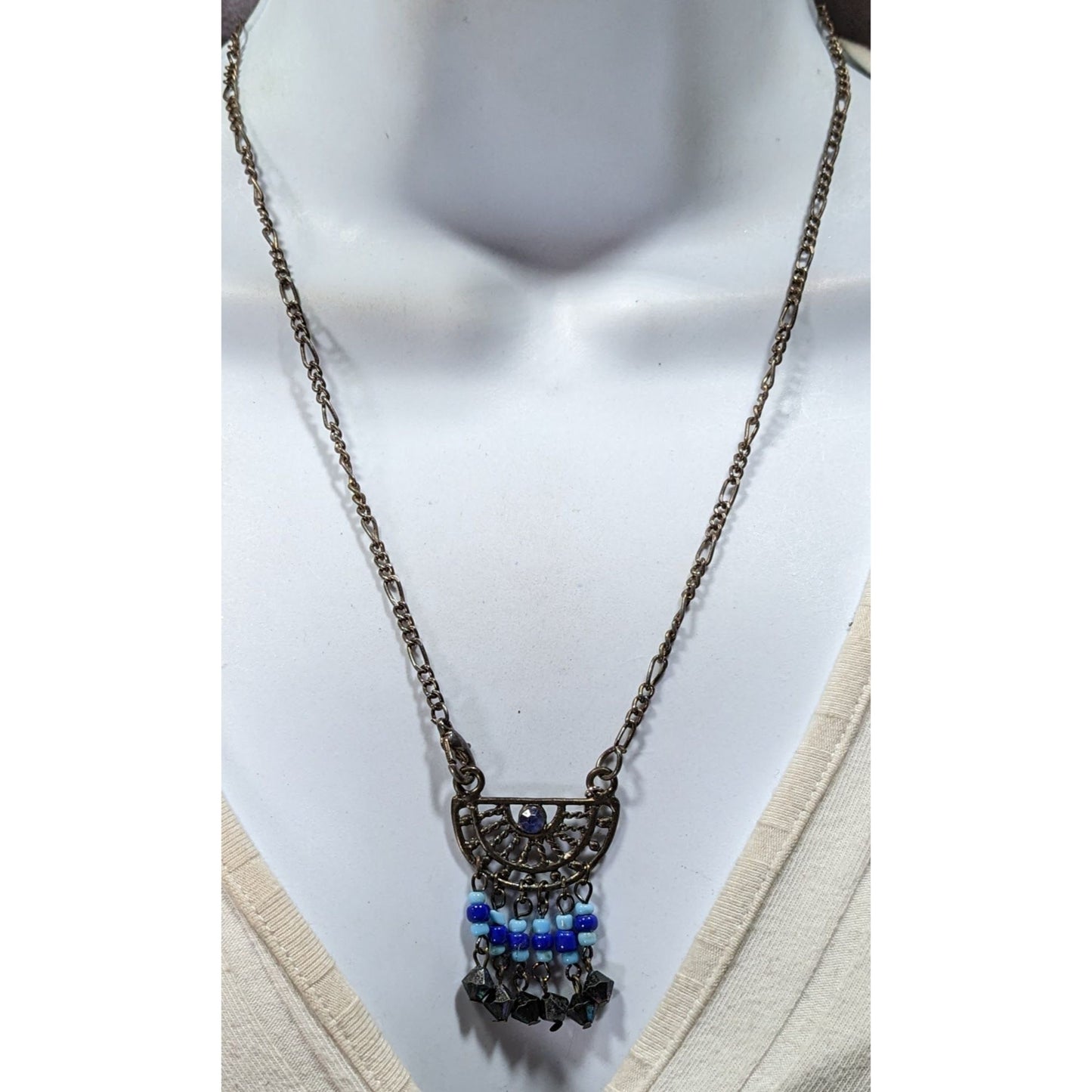 Bohemian Blue And Silver Tone Tassel Pendant Necklace