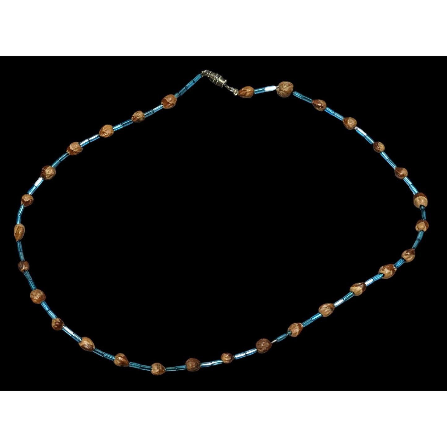 Casual Hippie Blue And Brown Seed Beaded Necklace