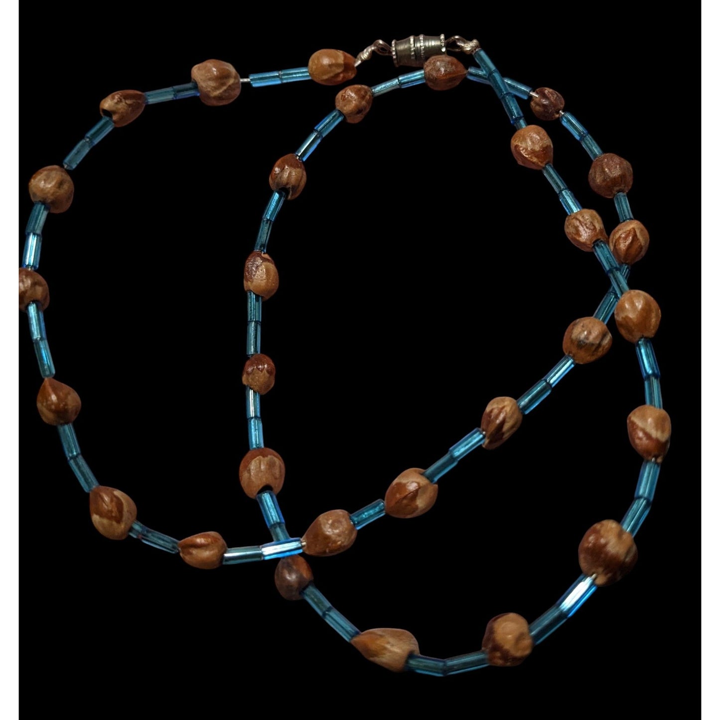 Casual Hippie Blue And Brown Seed Beaded Necklace