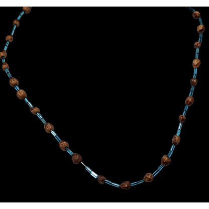 Casual Hippie Blue And Brown Seed Beaded Necklace