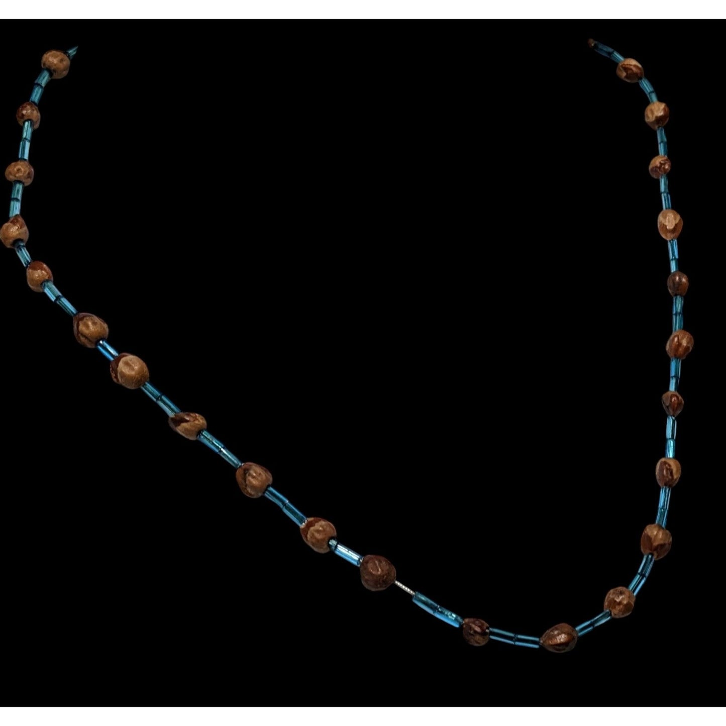 Casual Hippie Blue And Brown Seed Beaded Necklace