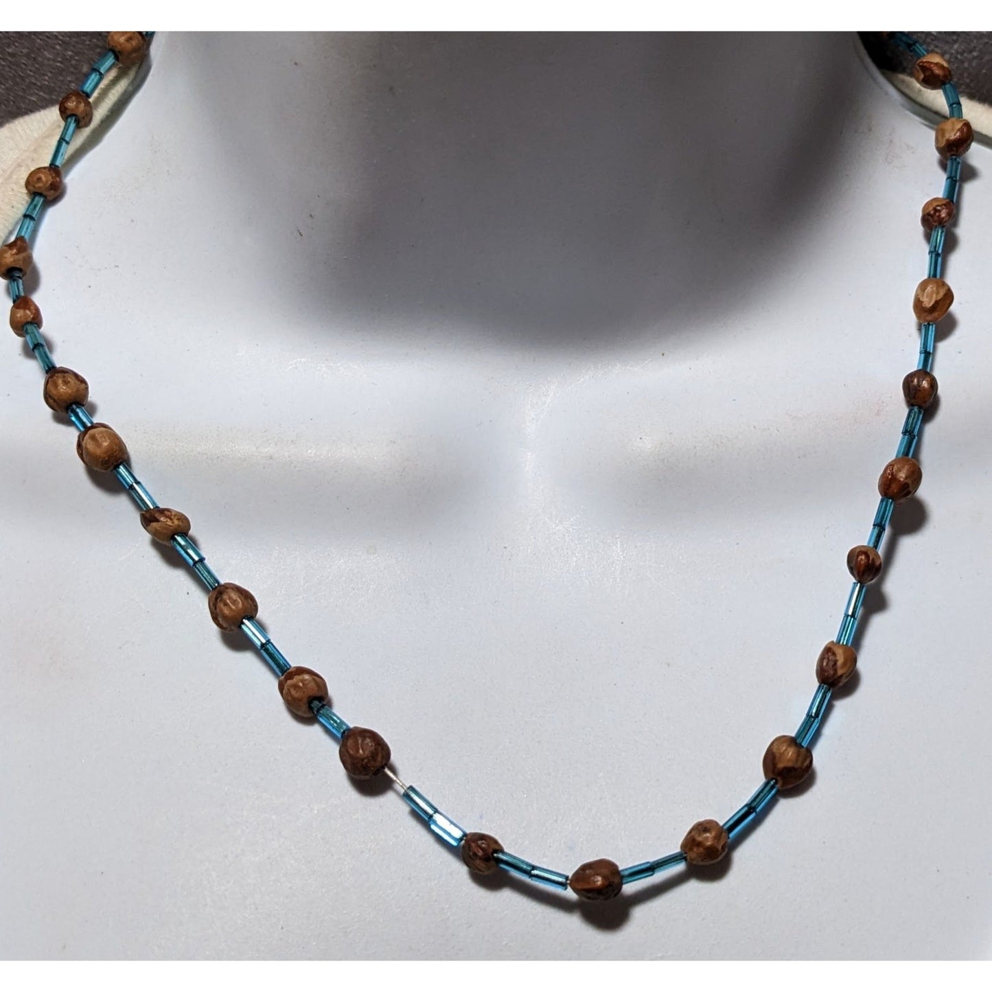 Casual Hippie Blue And Brown Seed Beaded Necklace