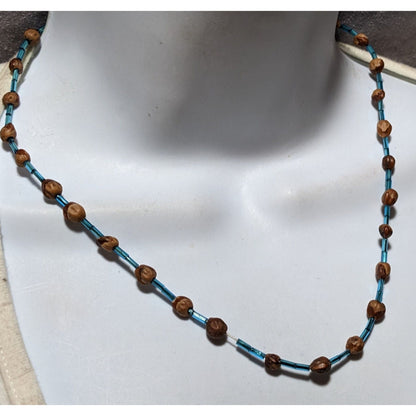 Casual Hippie Blue And Brown Seed Beaded Necklace