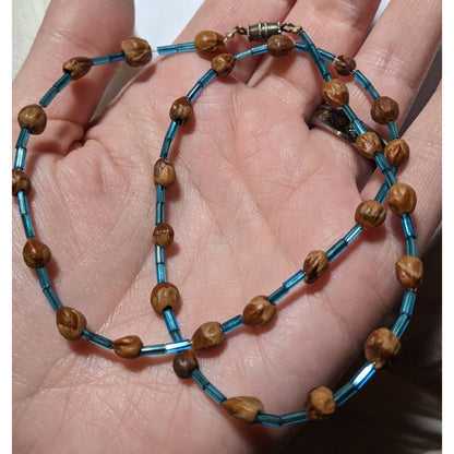 Casual Hippie Blue And Brown Seed Beaded Necklace