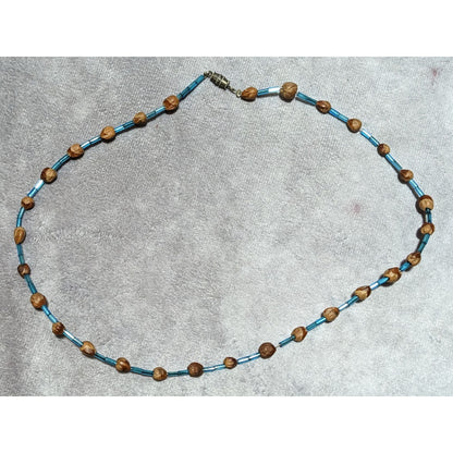 Casual Hippie Blue And Brown Seed Beaded Necklace