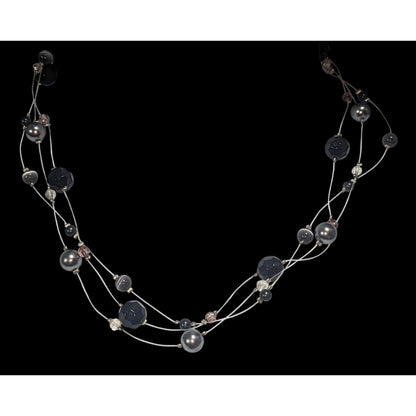 Gothic Glam Floating Black Gunmetal Beaded Illusion Necklace 16 Inch
