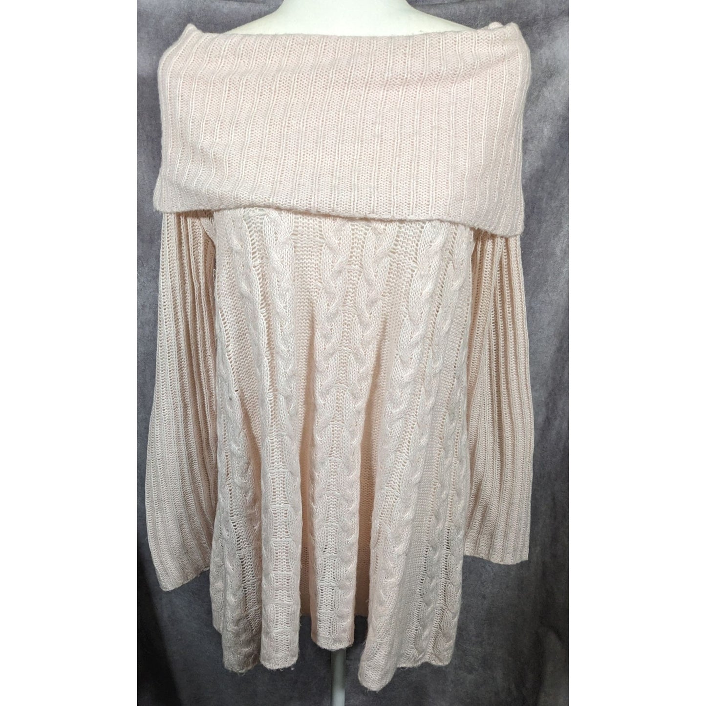 NorthStyle Pastel Pink Cable Knit Off Shoulder Mini Dress Size Small