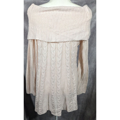 NorthStyle Pastel Pink Cable Knit Off Shoulder Mini Dress Size Small