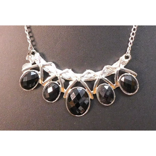Glam Goth Faceted Black Gemmed Statement Necklace