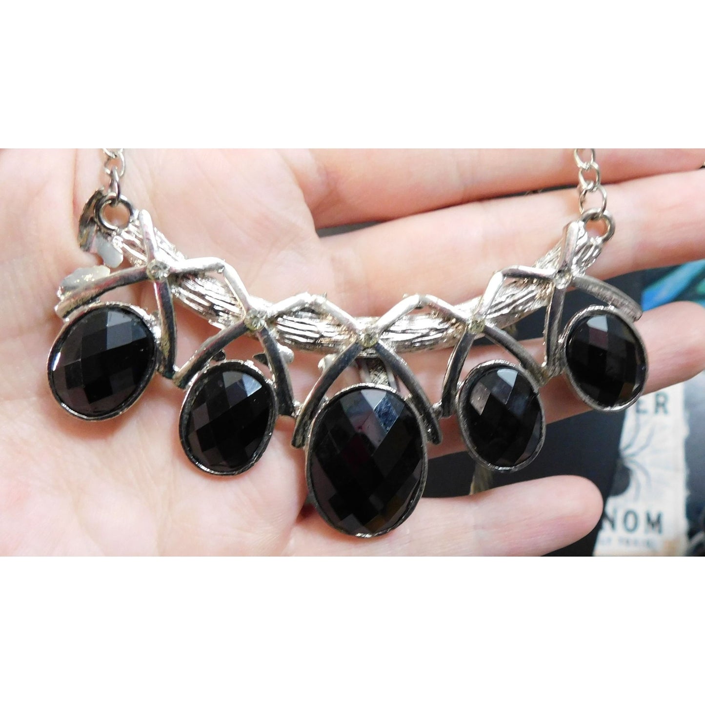 Glam Goth Faceted Black Gemmed Statement Necklace