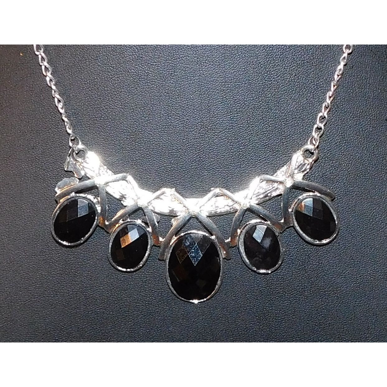 Glam Goth Faceted Black Gemmed Statement Necklace