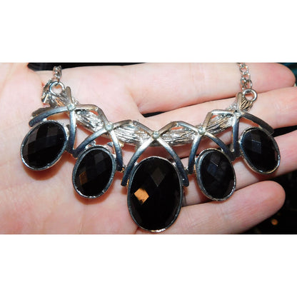 Glam Goth Faceted Black Gemmed Statement Necklace