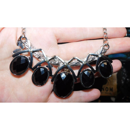 Glam Goth Faceted Black Gemmed Statement Necklace