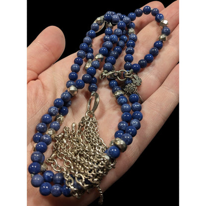 Bohemian Lucky Brand Lapis Lazuli Beaded Chain Tassel Necklace