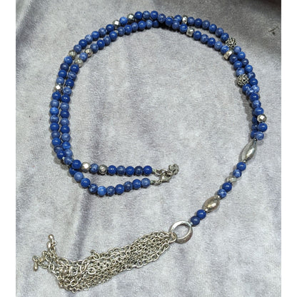 Bohemian Lucky Brand Lapis Lazuli Beaded Chain Tassel Necklace