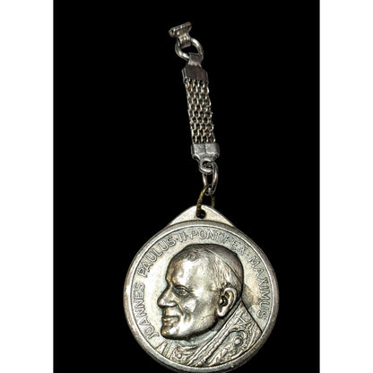 Vintage Pope John Paul II Silver Tone Keychain