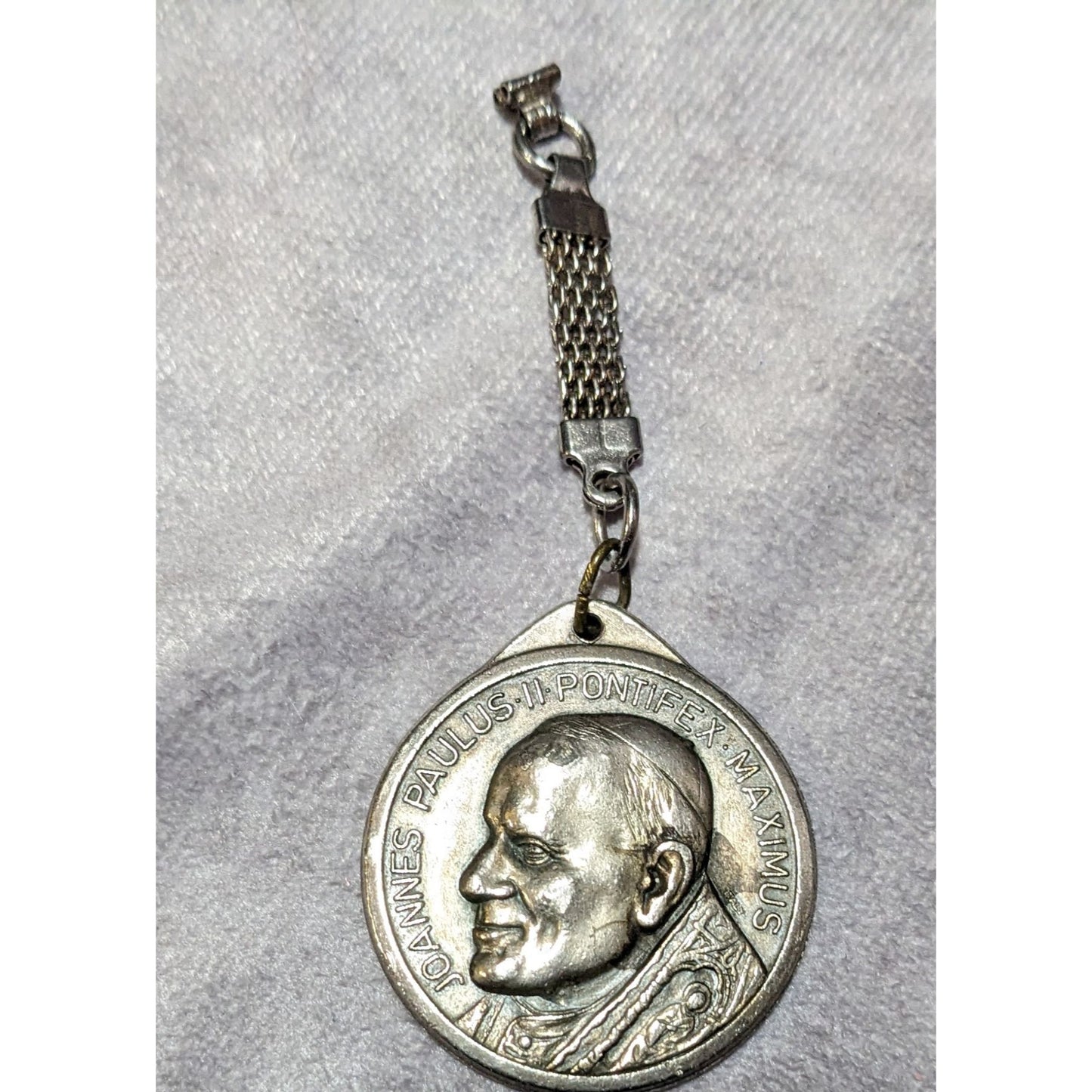 Vintage Pope John Paul II Silver Tone Keychain