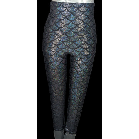 Emily Hsu Black Prismatic Rainbow Fish Scale Cropped Legging Size Small
