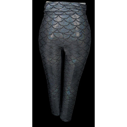 Emily Hsu Black Prismatic Rainbow Fish Scale Cropped Legging Size Small