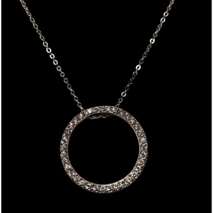 Glam Rhinestone Silver Tone Open Circle Pendant Necklace