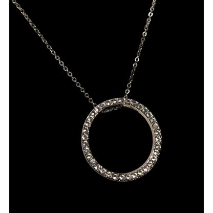 Glam Rhinestone Silver Tone Open Circle Pendant Necklace