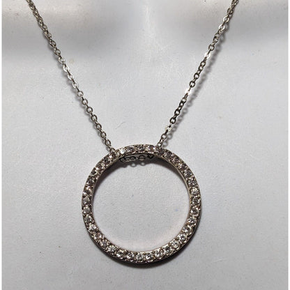 Glam Rhinestone Silver Tone Open Circle Pendant Necklace