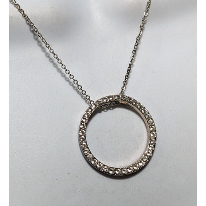 Glam Rhinestone Silver Tone Open Circle Pendant Necklace