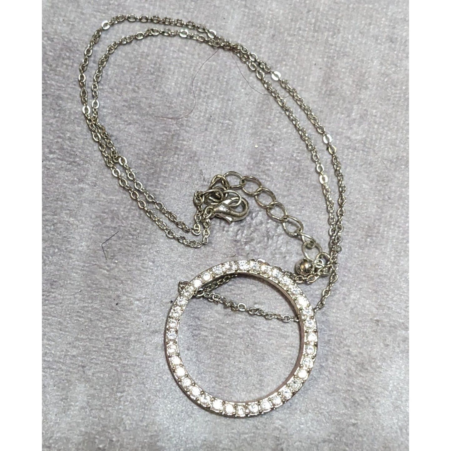 Glam Rhinestone Silver Tone Open Circle Pendant Necklace