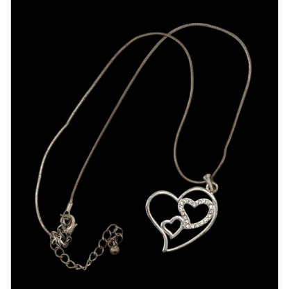 Valentine's Love Heart In Heart Silver Tone Pendant Necklace With Rhinestones