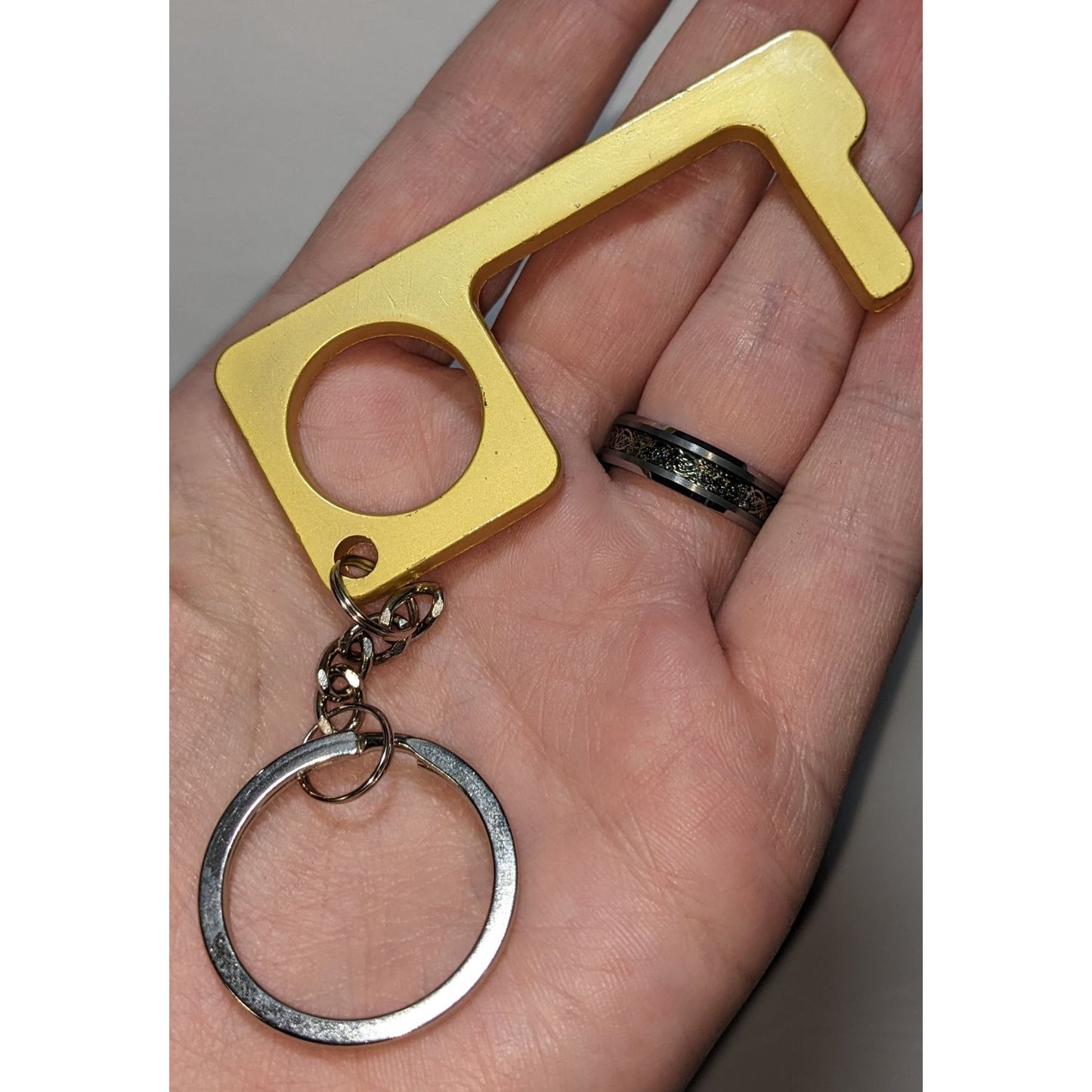 No-Touch Gold Door Opener Keychain With Keyring