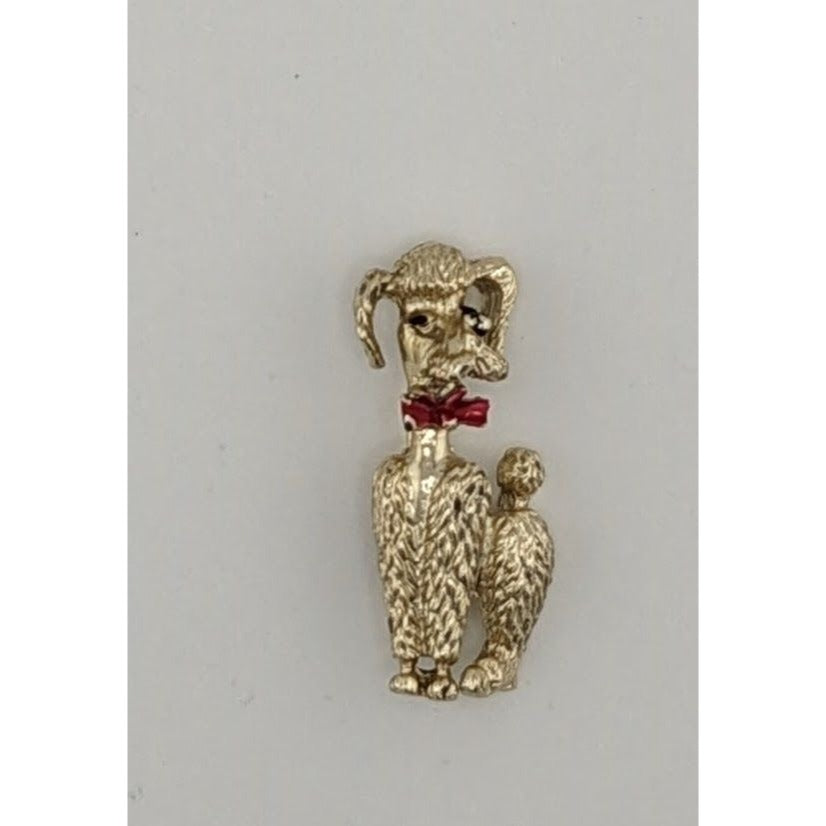 Vintage Poodle Brooch Gold Tone With Enamel Details