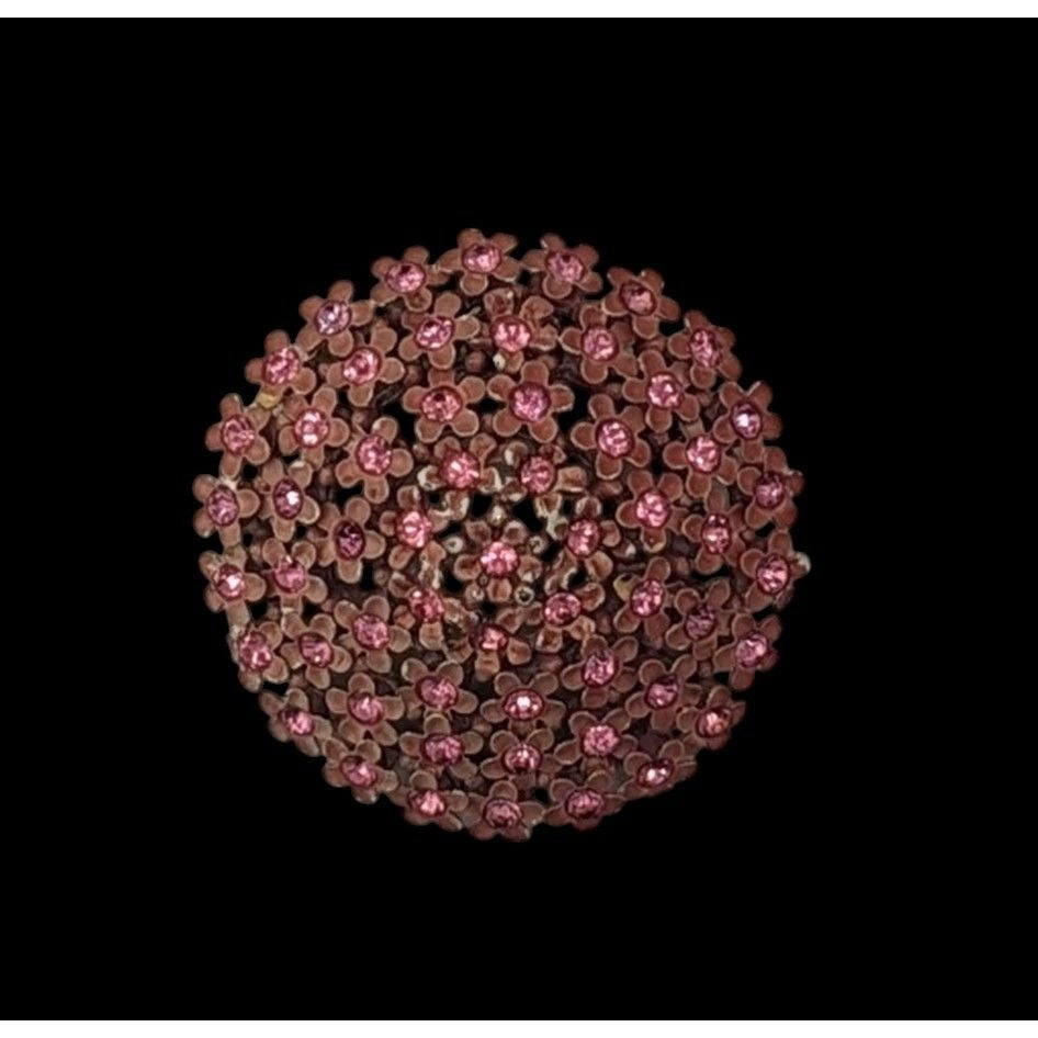 Vintage Pink Rhinestone Floral Dome Brooch