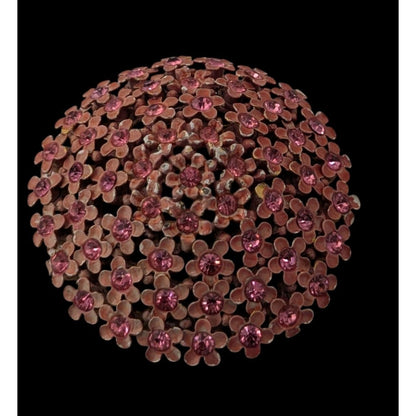 Vintage Pink Rhinestone Floral Dome Brooch