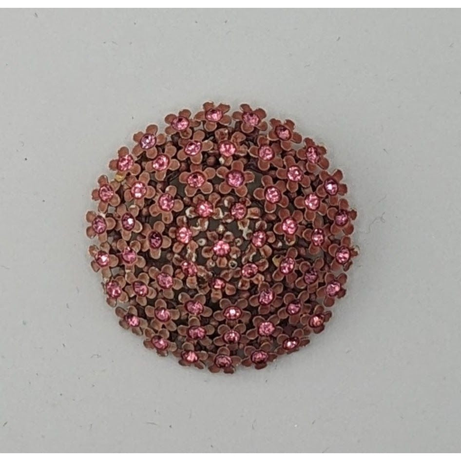 Vintage Pink Rhinestone Floral Dome Brooch