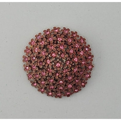 Vintage Pink Rhinestone Floral Dome Brooch