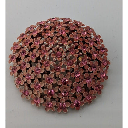 Vintage Pink Rhinestone Floral Dome Brooch