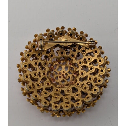 Vintage Pink Rhinestone Floral Dome Brooch
