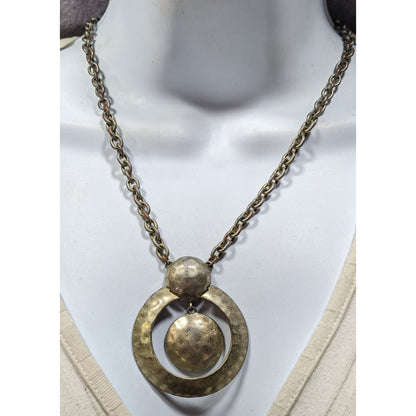 Jones New York Brutalist Gold Tone Hammered Circle In Circle Pendant Necklace