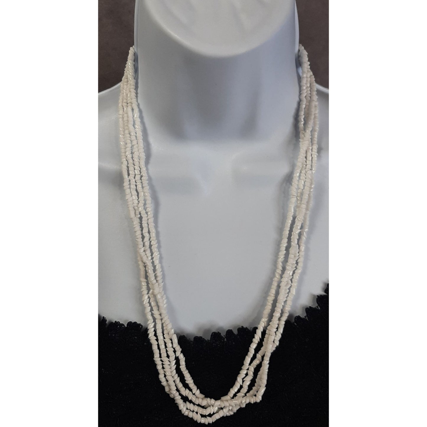 Vintage White Glass Beaded Multi-Strand Necklace