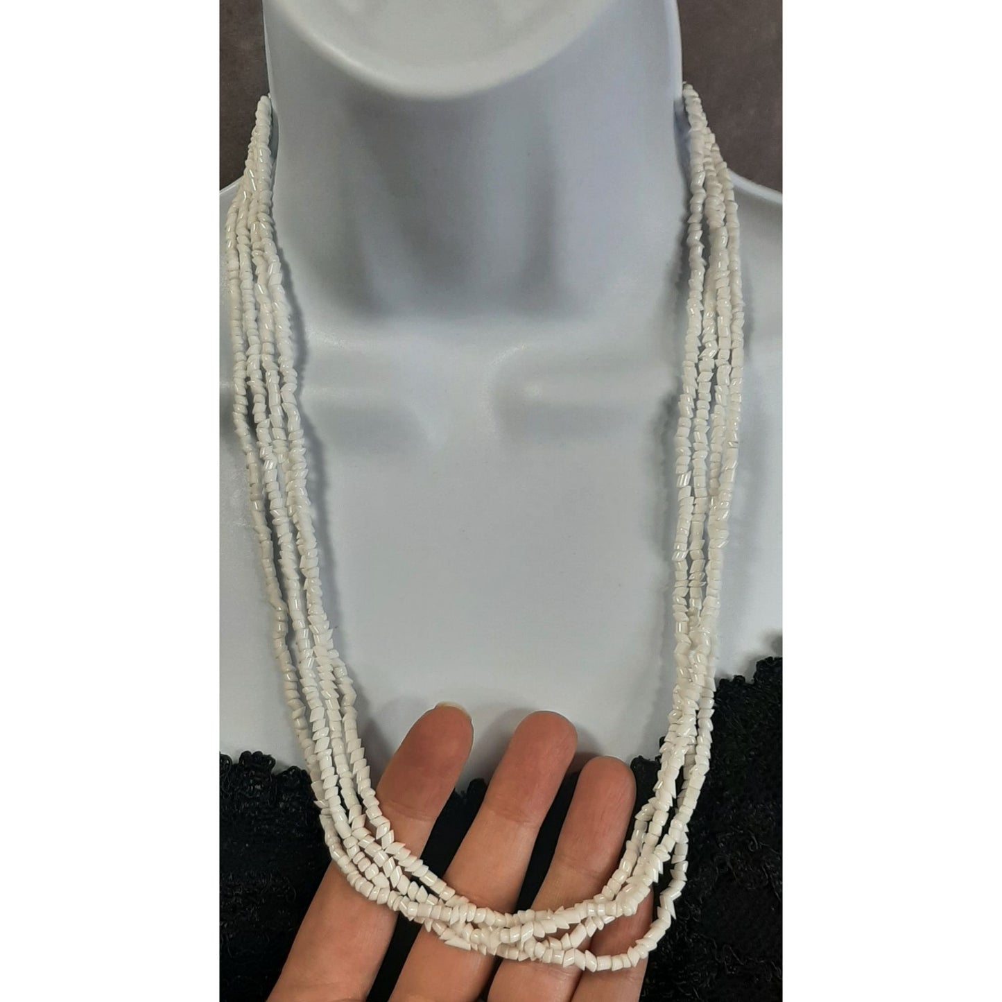 Vintage White Glass Beaded Multi-Strand Necklace