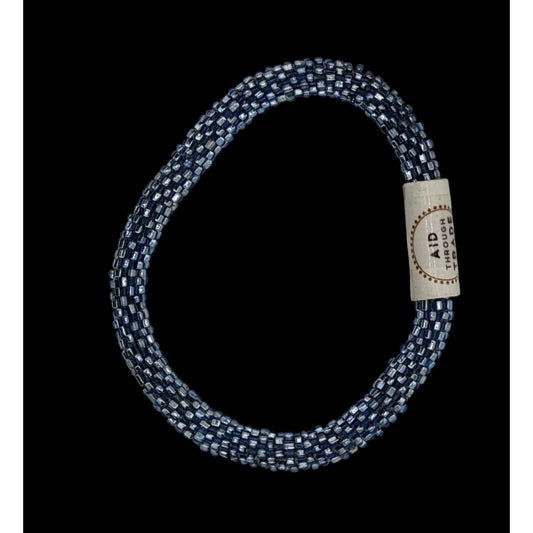 Aid Through Trade Roll-On Bracelet Navy Blue Glass Beads Handmade Nepalese Jewelry