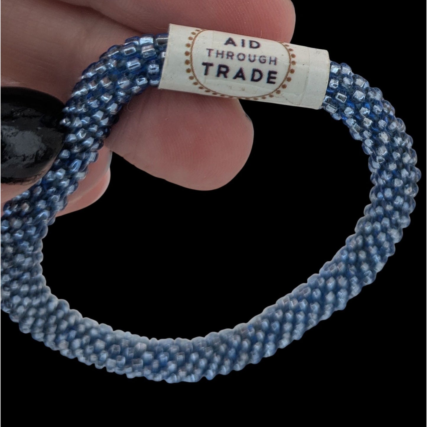 Aid Through Trade Roll-On Bracelet Navy Blue Glass Beads Handmade Nepalese Jewelry