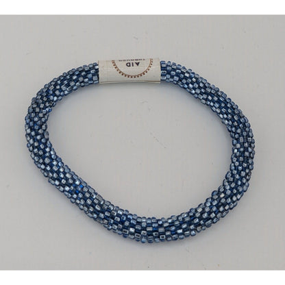 Aid Through Trade Roll-On Bracelet Navy Blue Glass Beads Handmade Nepalese Jewelry