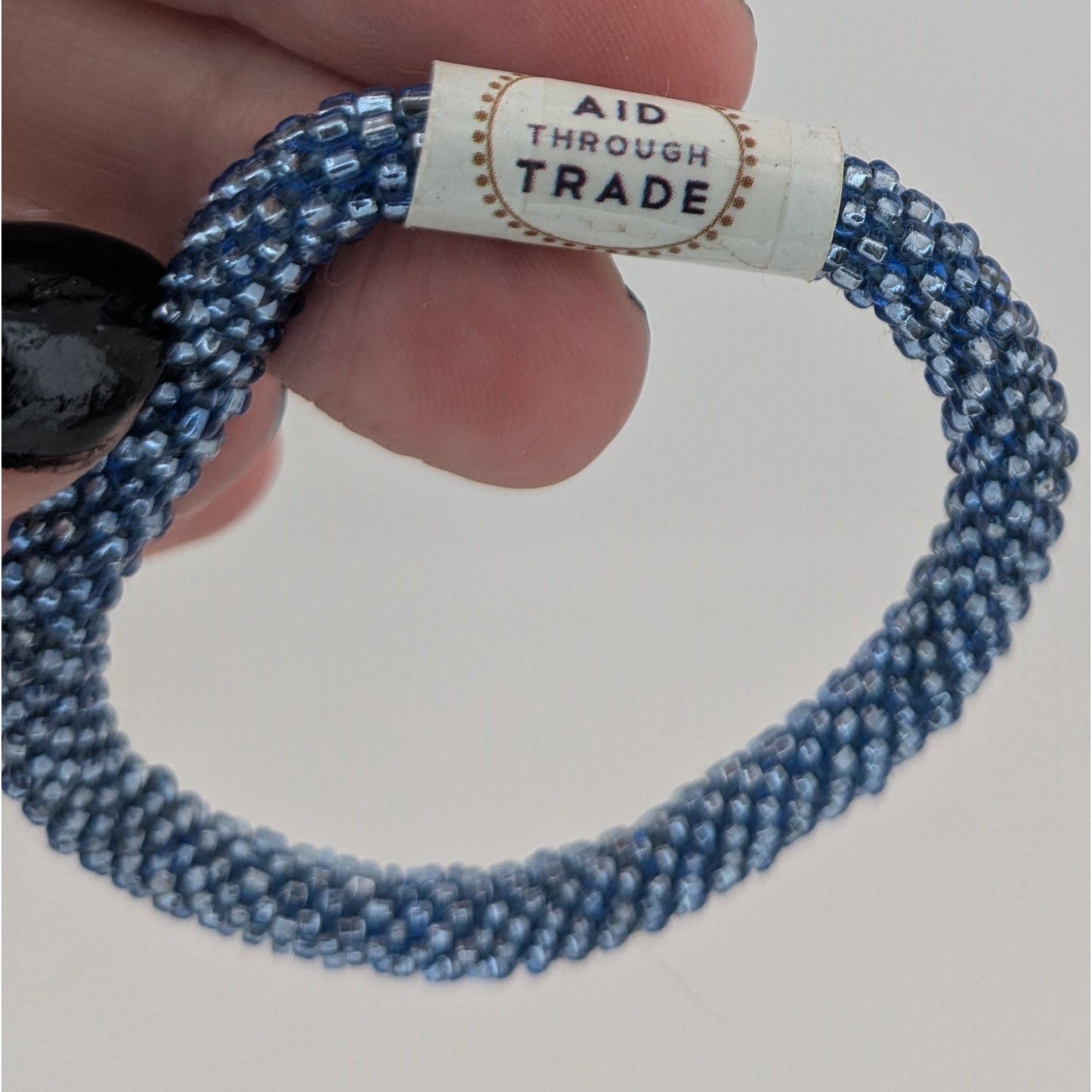 Aid Through Trade Roll-On Bracelet Navy Blue Glass Beads Handmade Nepalese Jewelry