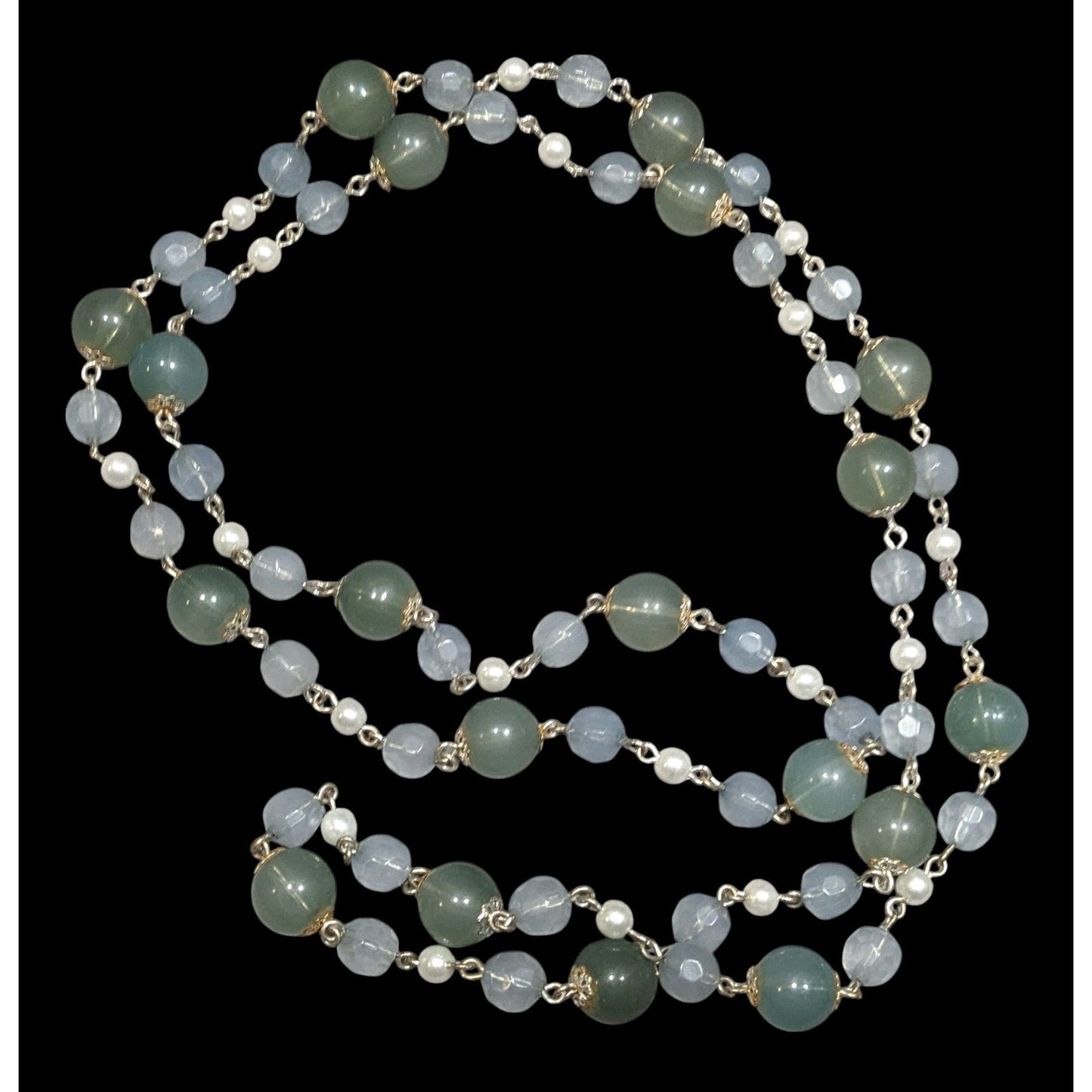 Vintage Retro Muted Blue And Green Beaded Necklace