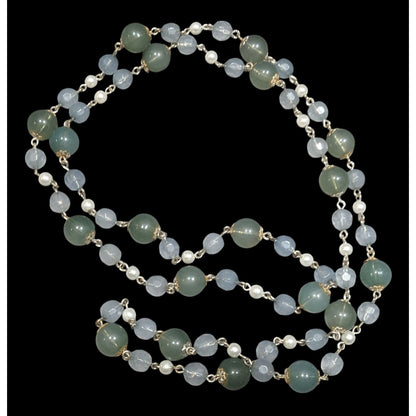 Vintage Retro Muted Blue And Green Beaded Necklace
